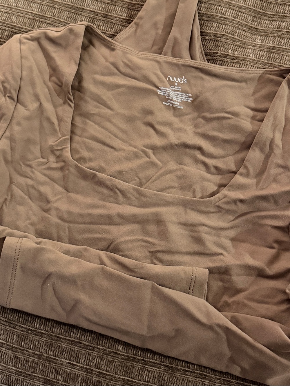 nuuds Long Sleeve Square Neck Top in Taupe Brown